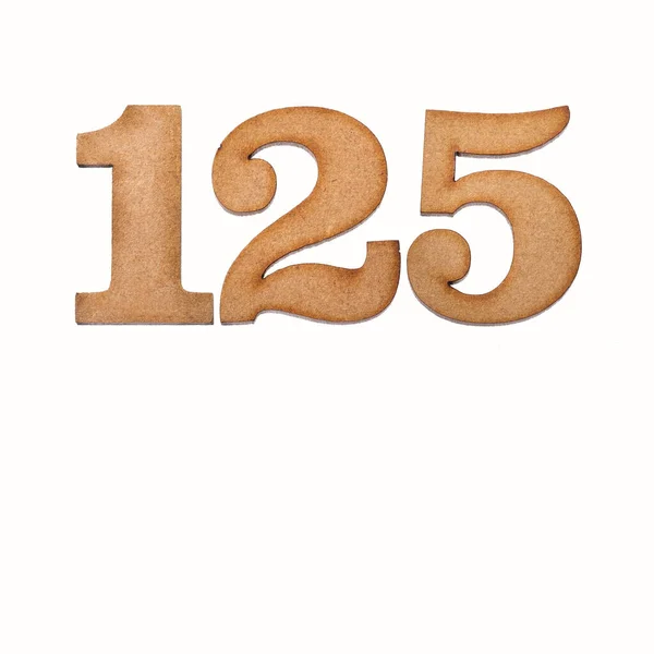 Liczba 125 Kawałek Drewna Izolowany Białym Tle — Zdjęcie stockowe