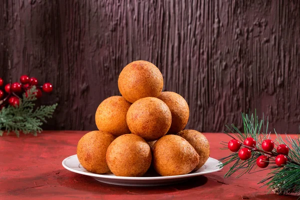 Bunuelos Colombian Christmas Cuisine Deep Fried Cheese Bread — Stock Photo, Image