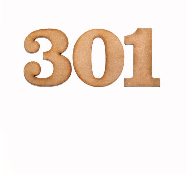 301 numara - Beyaz arkaplanda izole edilmiş bir tahta parçası