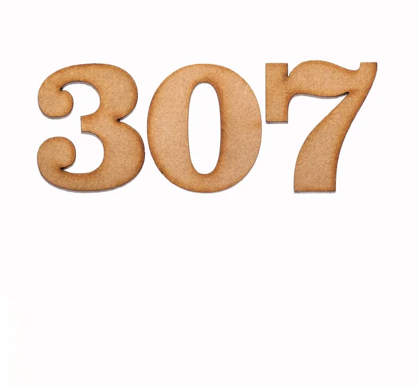Numer 307 Kawałek Drewna Izolowany Białym Tle — Zdjęcie stockowe