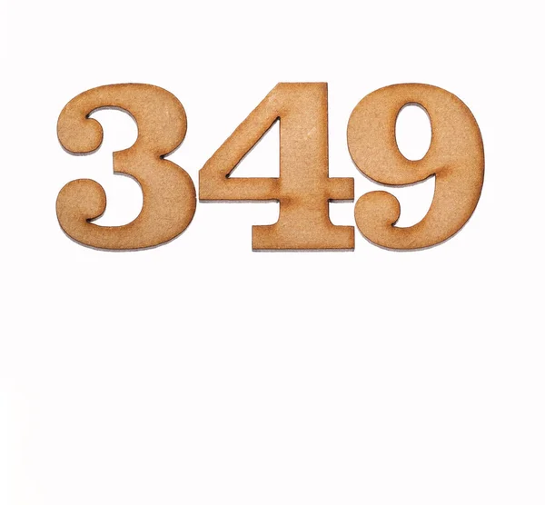 Número 349 Pedaço Madeira Isolado Sobre Fundo Branco — Fotografia de Stock