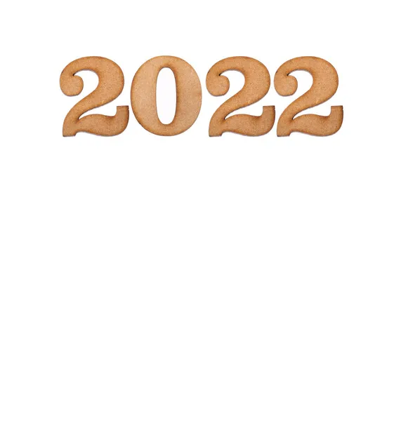 Feliz Ano Novo 2022 Letras Madeira Fundo Branco — Fotografia de Stock