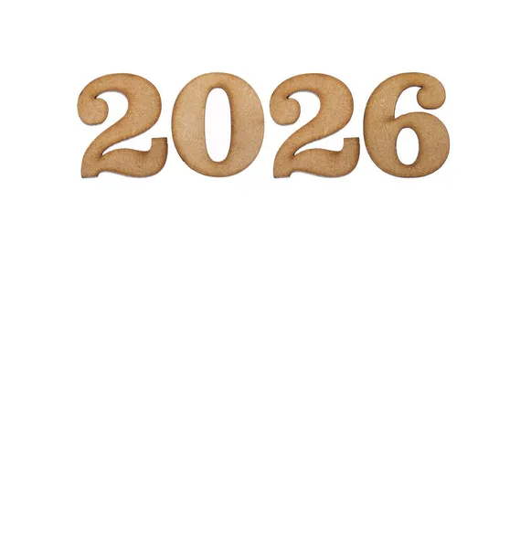 Feliz Año Nuevo 2026 Letras Madera Fondo Blanco —  Fotos de Stock