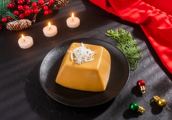 Natilla Traditionelles Kolumbianisches Essen Weihnachtsstimmung Kerzen — Stockfoto