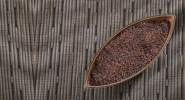 Black Mustard Seeds Wooden Bowl Brassica Nigra — Stock Photo, Image