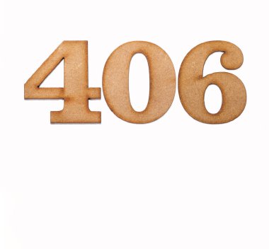 Tahta 406 numara, beyaz arka planda izole edilmiş.