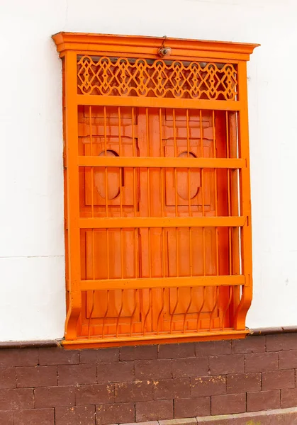 Colombian Colonial House Wooden Window Orange Colonial Style — Stockfoto