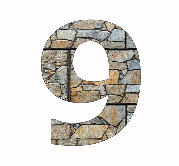 Numer Dziewięć Cyfr Rustykalnym Tle Kamienia — Zdjęcie stockowe