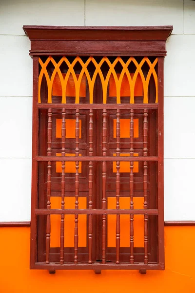 Colombian Colonial House Wooden Window Orange Colonial Style Located Colombian — Stockfoto