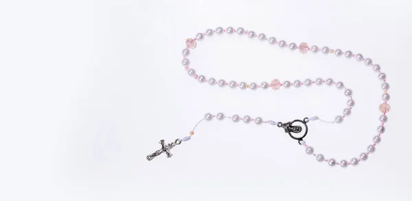 Catholic Rosary Crucifix White Background — Stock Photo, Image