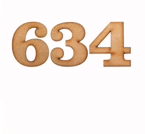 Número 634 Pedaço Madeira Isolado Sobre Fundo Branco — Fotografia de Stock