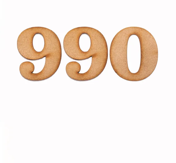 Numer 990 Kawałek Drewna Izolowany Białym Tle — Zdjęcie stockowe