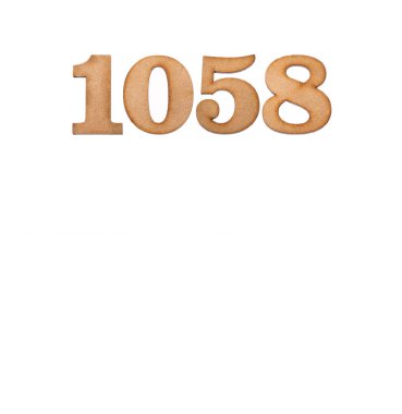 1058 numara - Beyaz arkaplanda izole edilmiş bir tahta parçası