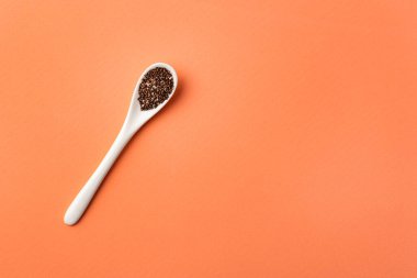 Seramik kaşıkta organik chia tohumları - Salvia hispanica