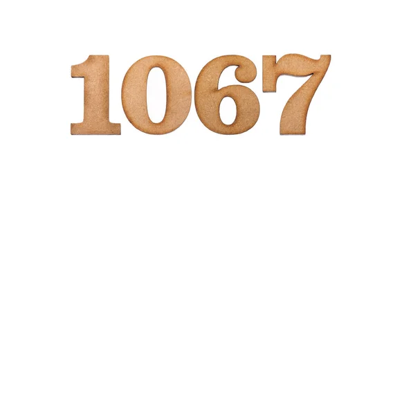 Nomor 1067 Pada Kayu Terisolasi Pada Latar Belakang Putih — Stok Foto