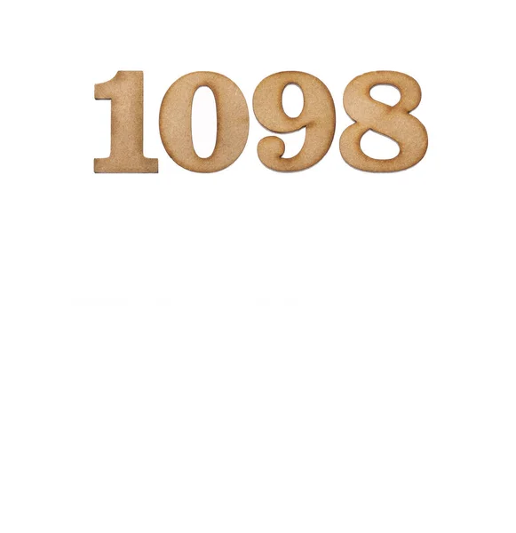 Nummer 1098 Stuk Hout Geïsoleerd Witte Achtergrond — Stockfoto