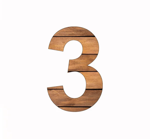 Number Three Rustic Wooden Boards Grooves — Fotografia de Stock
