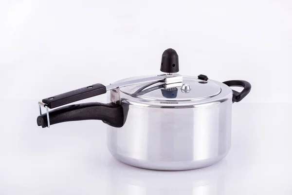 Practical Silver Pressure Cooker Neutral Background — Stok fotoğraf