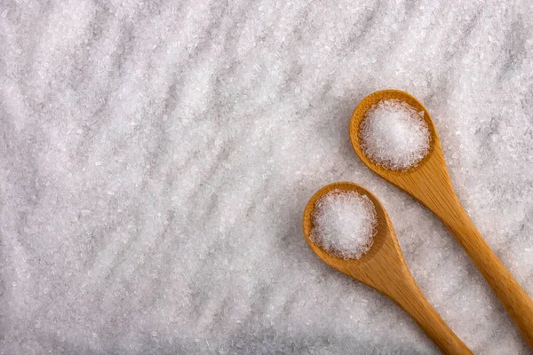 Magnesium Chloride Two Wooden Spoons Magnesium Sulphate — Stock Photo, Image