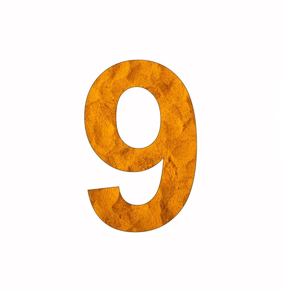 Number Nine Digit Turmeric Background — Stockfoto