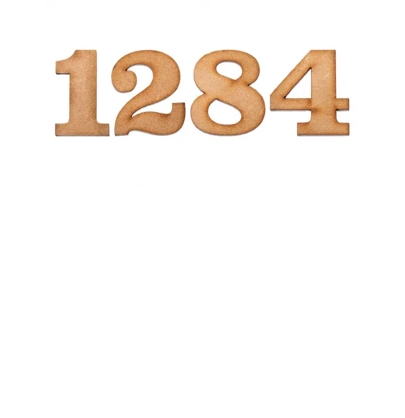Número 1284 Pedaço Madeira Isolado Sobre Fundo Branco — Fotografia de Stock