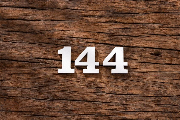 Αριθμός 144 Ξύλο Απομονωμένο Ρουστίκ Φόντο — Φωτογραφία Αρχείου