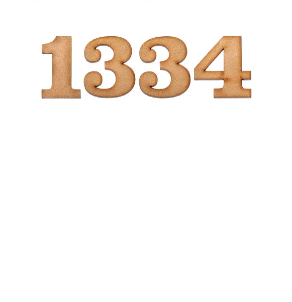Αριθμός 1334 Κομμάτι Ξύλου Απομονωμένο Λευκό Φόντο — Φωτογραφία Αρχείου