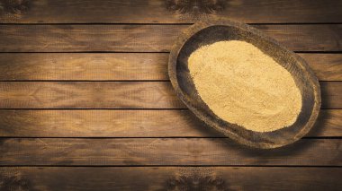 Lepidium meyenii Ahşap kasede Maca tozu