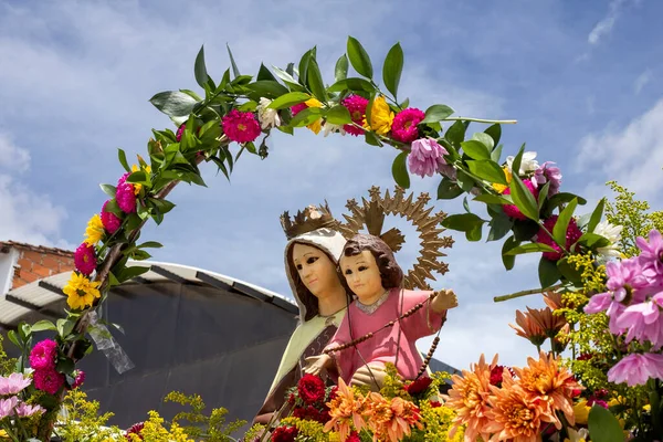 Θρησκευτική Εικόνα Της Θεοτόκου Κατά Διάρκεια Της Virgen Del Carmen — Φωτογραφία Αρχείου