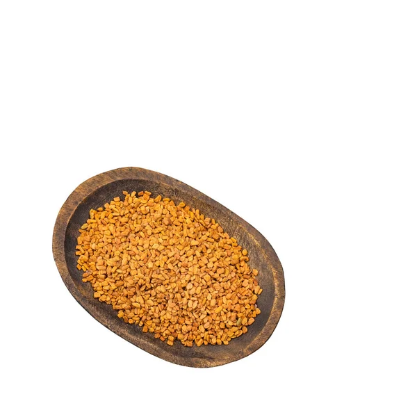 Organic Fenugreek Seeds Wooden Bowl Healthy Food — Stock Photo, Image