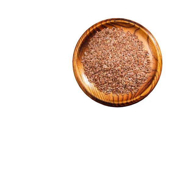 Organic Flax Seeds Wooden Bowl Linum Usitatissimum — Stock Photo, Image