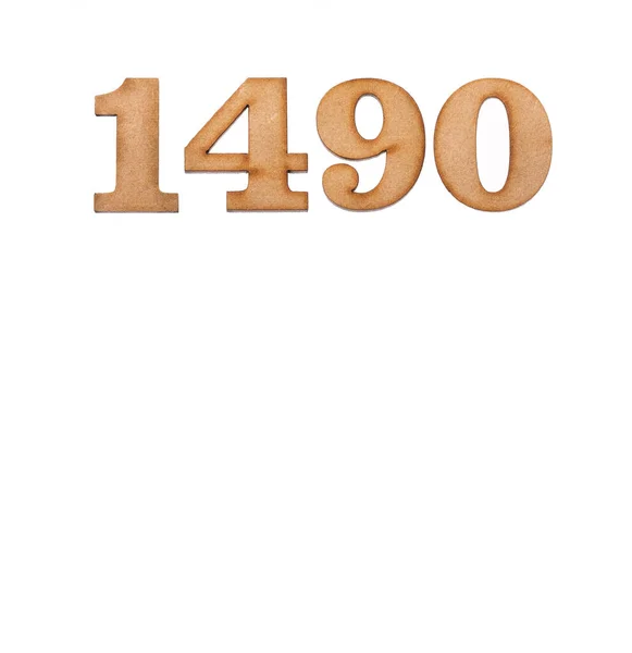 Number 1490 Piece Wood Isolated White Background — Zdjęcie stockowe