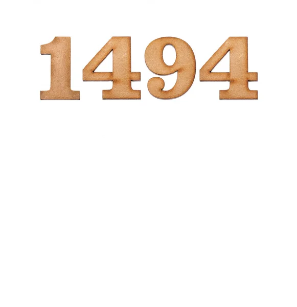 Number 1494 Piece Wood Isolated White Background — Zdjęcie stockowe