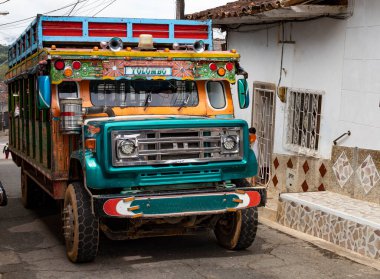 Yolombo, Antioquia - Colombia. July 24, 2022. Chiva or ladder truck, traditional transport of Colombian peoples
