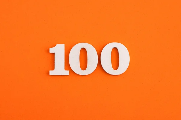 White Wooden Number 100 Eva Rubber Orange Background — Stock fotografie