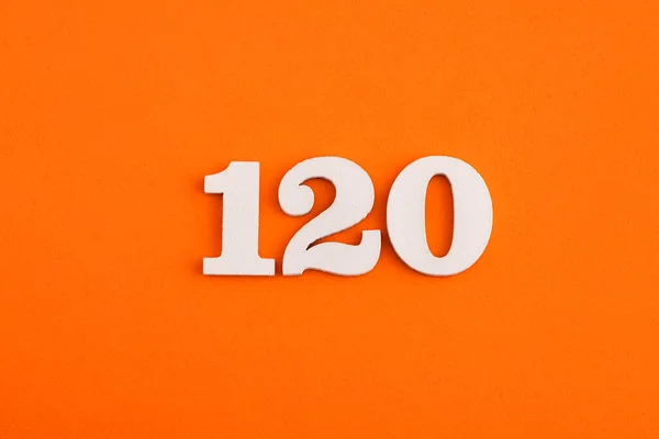 White Wooden Number 120 Eva Rubber Orange Background — Foto Stock