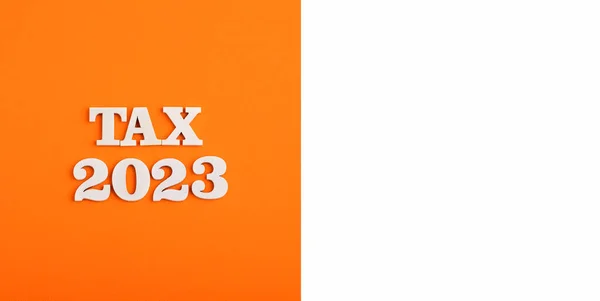 Steuern Für Das Jahr 2023 Konzept Weiße Zahlen Auf Orangefarbenem — Stockfoto