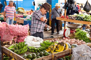 El Santuario, Antioquia - Colombia. June 26, 2022. Traditional market square of the Colombian town where fruits and vegetables are
