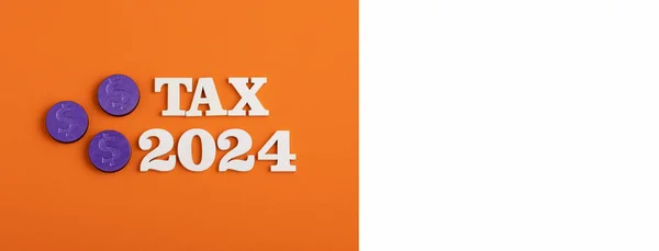 Steuern Für Das Jahr 2024 Konzept Weiße Zahlen Auf Orangefarbenem — Stockfoto