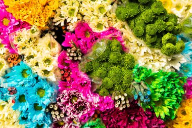Colorful and exotic Colombian flowers in the market square