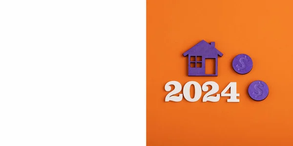 Conceito Poupança Para Compra Imóveis Casa Ano 2024 — Fotografia de Stock