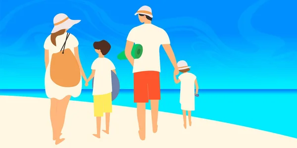 Sommerurlaub Mit Der Familie Meer Glückliche Familie Entspannt Zusammen Strand — Stockvektor