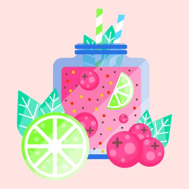 Juicy cocktail in flat style. Summer holiday cocktail for relaxing and partying. Vector illustration.