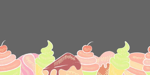 Seamless Border Sweets Vintage Style Repeating Texture Candy Endless Background — 스톡 벡터