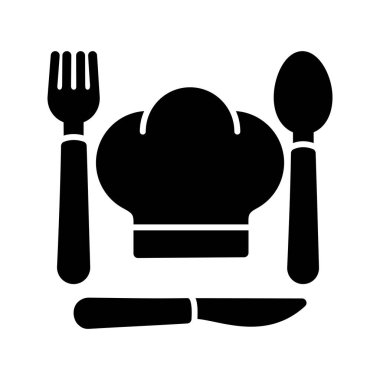 Şef Şapka ve Çatal-bıçak Glifi Simgesi