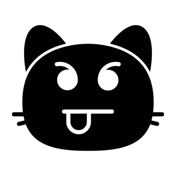 Gato lengua fuera II Glifo icono — Vector de stock