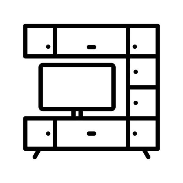 Televisor con armarios Icono de línea — Vector de stock