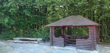 Yolculuk boyunca dinlenmek için ormanda bir çardak.