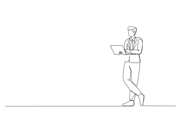 Continuous Line Sketch Focused Serious Intelligent Manager Standing Confidence Crossed — Stok Vektör