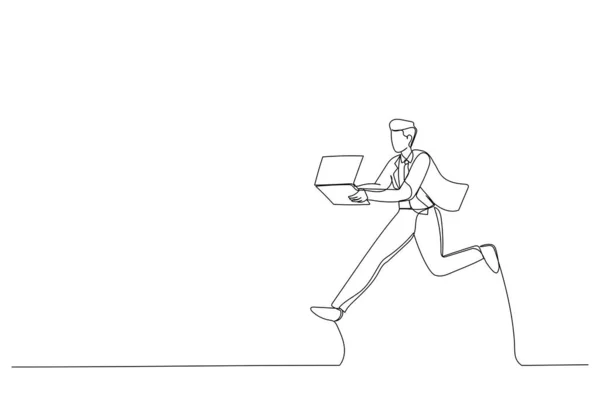 Fast Internet Technologies Running World Illustration Man Run Modern Laptop — Stok Vektör